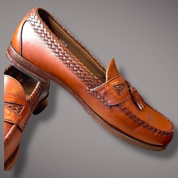 Men's 11 ALLEN EDMONDS Maxfield Handsewn Dark Chili Calfskin Tassel Loafers EUC - Picture 8 of 14